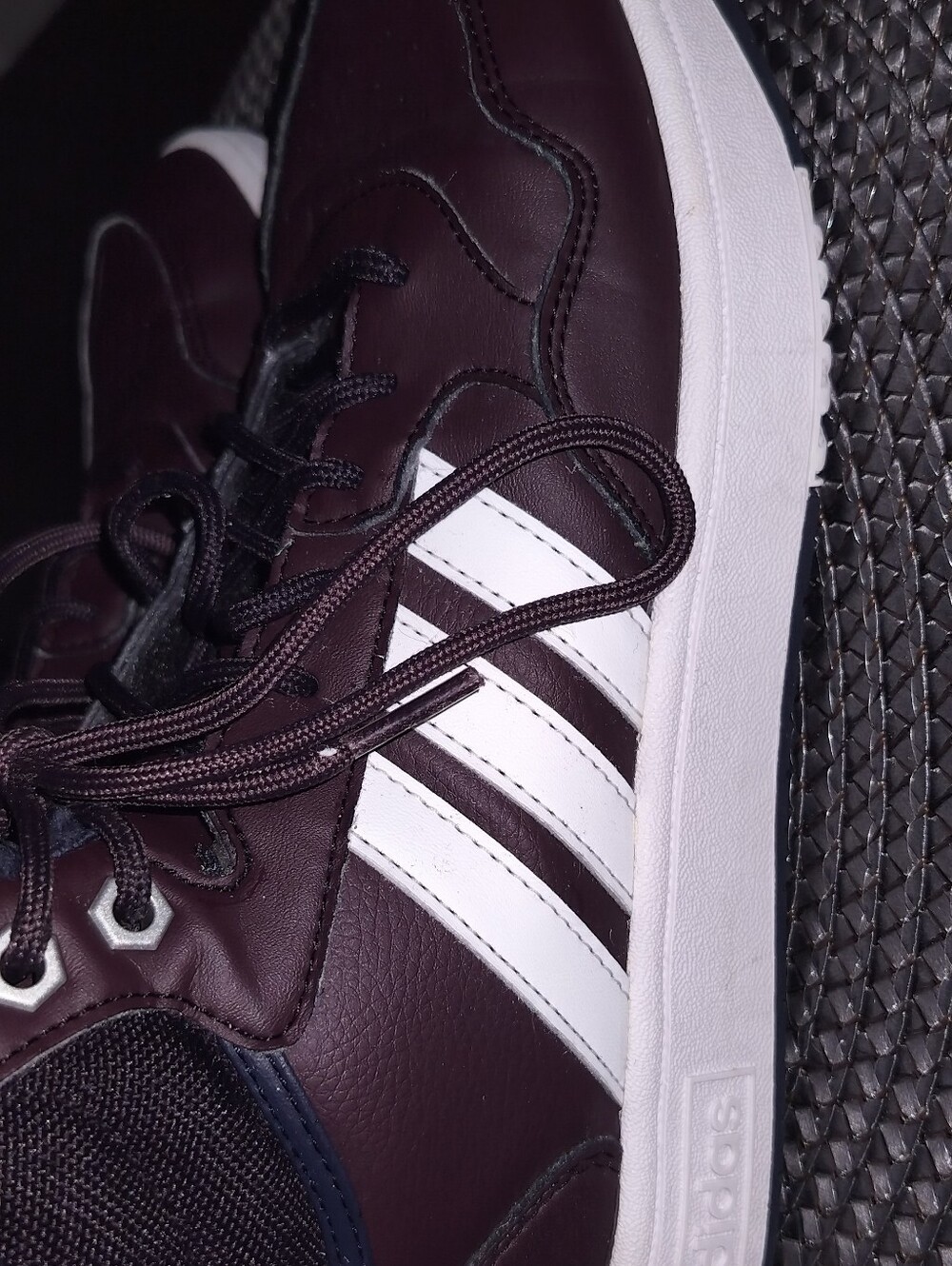 Adidas Unisex Maroon Hi-Top Sneakers with White Stripes - Picture 6 of 6